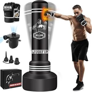 Heavy Bag with Stand: 70” Freestanding Punching Bag for Adults – Includes Boxing Gloves and Electric Air Pump for Kickboxing Training
