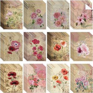 Decoupage Paper: PerKoop 48 Sheets Vintage Flower Decorative Supplies for Crafts and Scrapbooking – 8.3 x 11.7 Inches in 12 Exquisite Styles