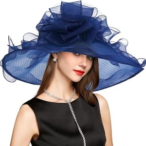 Derby Hats for Women: 2025 Kentucky Derby Organza Veil Feather Fascinator – Stylish UV Protection Sun Hat for Tea Parties and Church