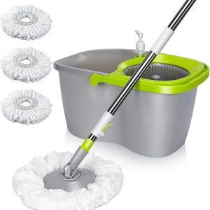 Mop Bucket with Wringer: MASTERTOP Spin Mop Cleaning System – Includes 3 Mop Pads and 50.4″ Extended Handle for Efficient Floor Cleaning