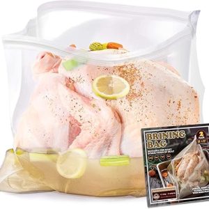 Turkey Brine Kit: Extra Large Brining Bags 26″×22″ – 2 Pack with Strings and Clips, Thickened Material, Double Track Zippers for Turkey, Ham, Beef, and Marinades