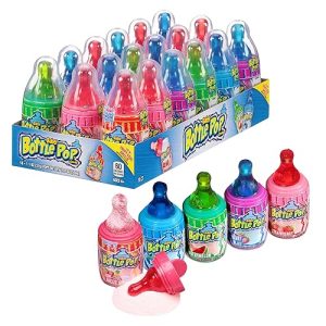 Sugar Baby Candy: Baby Bottle Pop Lollipops – 18 Ct Bulk with Dipping Powder in Assorted Fruity Flavors, Individually Wrapped for Gender Reveals, Baby Showers, and Parties