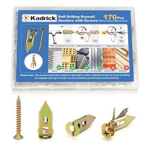 Gypsum Board Anchor: Kadrick 170Pcs Self-Drilling Drywall Anchors with Screws – 2025 Upgraded Kit for Easy Wall Hanging, No Drilling Required, Holds 80LB