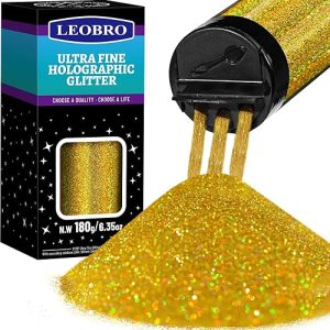 Glitter Gold Glitter: LEOBRO 180g Holographic Fine Gold Glitter – Perfect for Resin, Crafts, Tumblers, Nails, Body Art, and DIY Party Decorations!