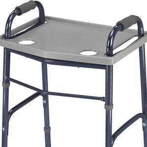 Walker Tray with Cup Holders: DMI Portable Tray Table for Folding Walkers – Multipurpose Mobility Accessory for Seniors, Gray