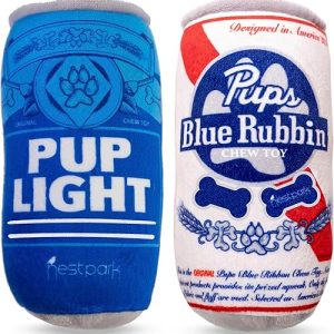 Dog Beer Plush Squeaky Toys: Funny 2-Pack Parody Gifts for Medium, Small, and Large Dogs – Perfect Birthday Treats