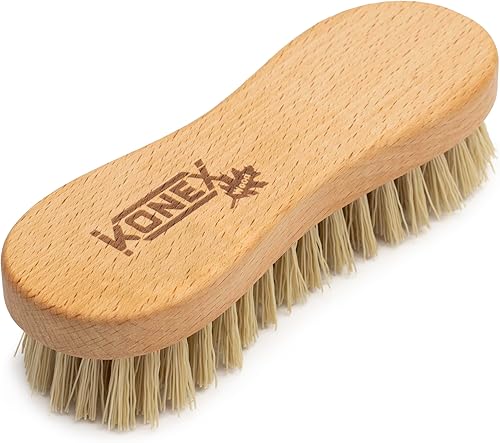 Bristle Brush KONEX: Heavy-Duty Nylon Fiber Utility Cleaning Hand Brush with Stiff Bristles and Wooden Body - Ideal for Scrubbing (Peanut Shaped)