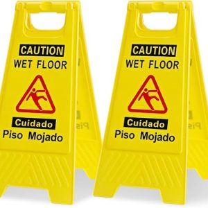Slippery When Wet Sign: CERLMLAND Caution Wet Floor Sign, Foldable Bilingual Double-Sided Safety Warning Signs for Commercial Use, Pool (2-Pack Yellow)