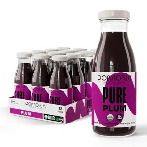 Plum Juice: Pomona Organic Cold Pressed Juice (Pack of 12), 100% Plums, No Added Sugar, Vegan, Kosher, Non-GMO, 8.4 oz Glass Bottles