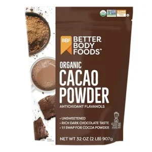 Cacao Powder: BetterBody Foods Organic Non-GMO Chocolate Flavor, Gluten-Free, 32 Ounce (2 lb Bag)