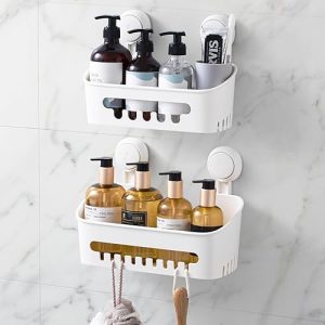 Cup with Suction Cup: LEVERLOC Shower Caddy 2 Pack – Removable Bathroom Organizer with Powerful 22lbs Hold, Waterproof Shelf in White