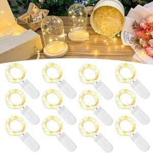 Festival of Lights Delights: 12-Pack 7FT Battery-Powered Fairy String Lights with 20 LEDs for Party, Wedding, and Holiday Decorations (Warm White)