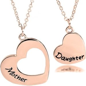Mother Daughter Necklace: KUIYAI Engraved Matching Heart Necklaces for 2 – Perfect Gift for Mom and Daughter