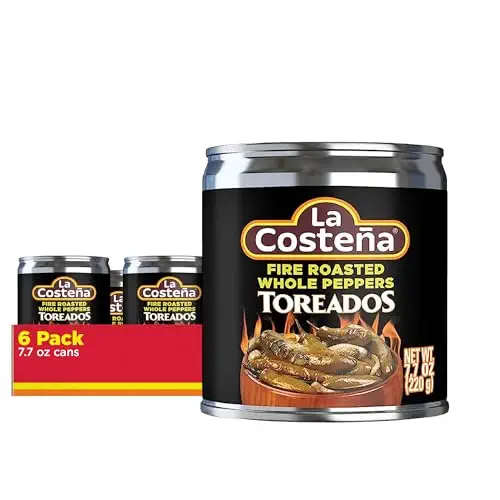 Chiles Toreados: La Costeña Whole Serrano Peppers - Fire Roasted Spicy Green Chiles for Mexican Dishes, Salsa Verde, Guacamole, and More - 7.7oz, 6 Pack