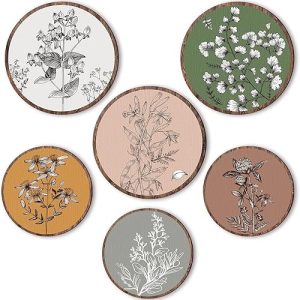 Wooden Wall Art: Barydat 6-Piece Boho Plant Decor – Rustic Farmhouse Wall Hangings for Bedroom, Living Room, and Office (Retro, 8 Inch, 10 Inch)