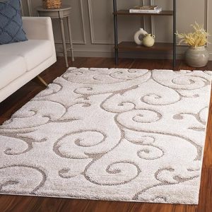 Cream Rug from SAFAVIEH Florida Shag Collection: 6′ x 9′ Area Rug in Cream & Beige with Scroll Design – Non-Shedding, Easy Care, and 1.2-inch Thick, Perfect for High Traffic Living Rooms and Bedrooms (SG455-1113)