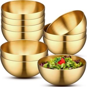 Gold Bowl: Nuogo Stainless Steel Mixing Bowls – Decorative Gold Esthetician Bowls Perfect for Summer Weddings, Baking, Food Prep, Serving Salad, Snacks, Soup, and Cereal (5.9 Inch)