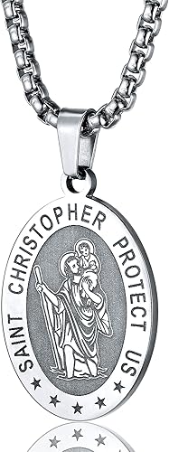Saint Christopher Necklace for Men: PROSTEEL 316L Stainless Steel Protection Medal with St. Benedict and St. Michael – Adjustable 22"-24" Catholic Jewelry Gift Box Included