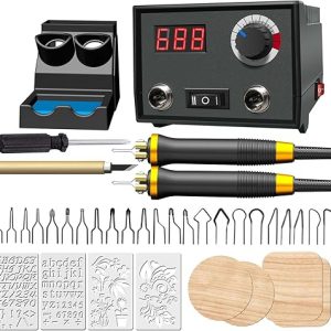 Wood Burning Tool: FIRElood Adjustable Wood Burner Kit with Digital Thermometer, 25~750℃, Includes 2 Pyrographic Pens and 23 Tips