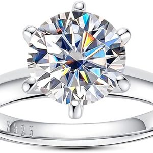 Gra Moissanite Ring: 0.5/1/1.5/2/2.5/3CT Round Brilliant Cut Six Prong Solitaire in Gold Plated 925 Sterling Silver | Engagement and Wedding Promise Rings for Women with Certificate