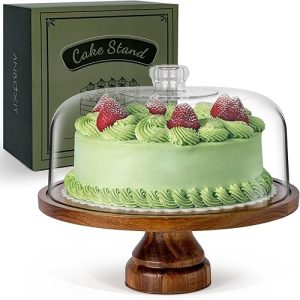 Cake Cake Stand with Dome Lid: Acacia Wood Cake Plate and Acrylic Cover – Elegant Footed Wooden Display Stand