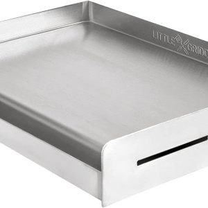 Stainless Steel Griddle: LITTLE GRIDDLE Sizzle-Q SQ180 – 100% Universal Griddle with Even Heating Cross Bracing for Charcoal and Gas Grills, Ideal for Camping and Tailgating (18″x13″x3″)