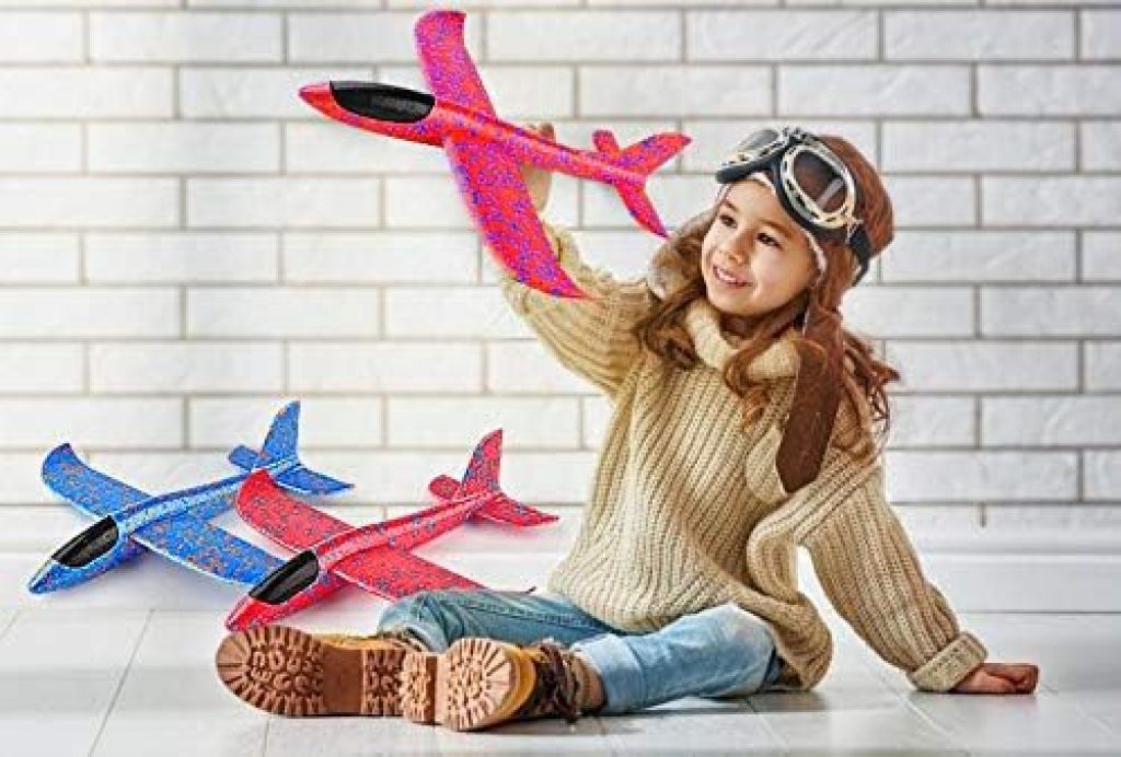 Airplane Toys: BooTaa 2-Pack of 17.5" Large Foam Throwing Planes with 2 Flight Modes - Perfect Outdoor Gifts for Kids Ages 3-12