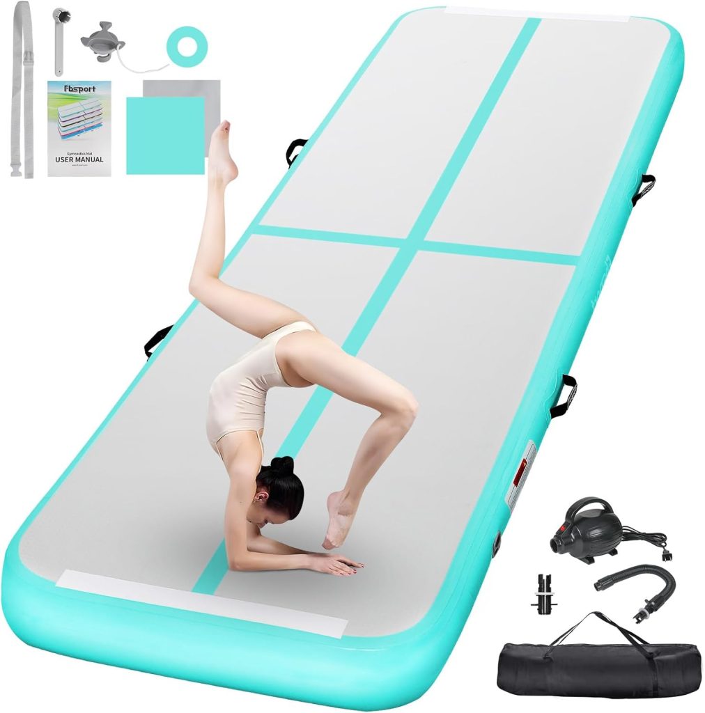 Tumble Track - FBSPORT Inflatable Air Gymnastics Mat, 4/8 Inches Thick Training Mats for Home, Cheerleading, Yoga, and Water Activities, Includes Pump