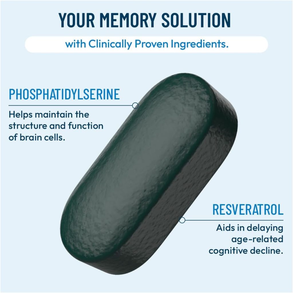 Provascin Maximum Strength Brain Supplement - Enhances Memory & Focus, Supports Cognitive Health with Phosphatidylserine, Resveratrol, Folate, Ginkgo Leaf, Bacopa & More - 60 Tablets