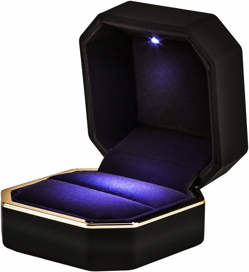 Velvet Box: Luxury Square Wedding Ring Case with LED Light for Engagement and Proposal Giftsedding, Black