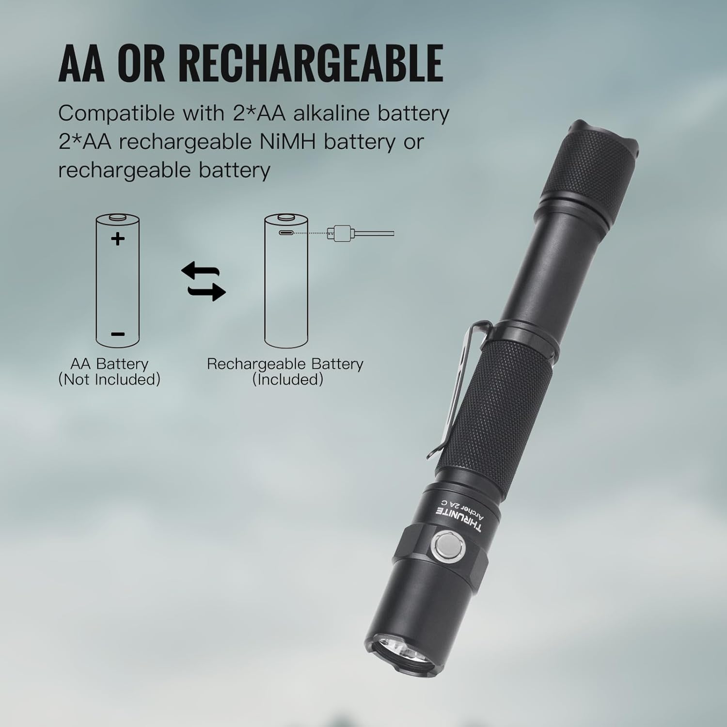 Best EDC Flashlight: ThruNite Archer 2A C LED Rechargeable Flashlight - 1000 Lumens, IPX8 Waterproof with Dual Switch for Hiking, Camping, and Everyday Use