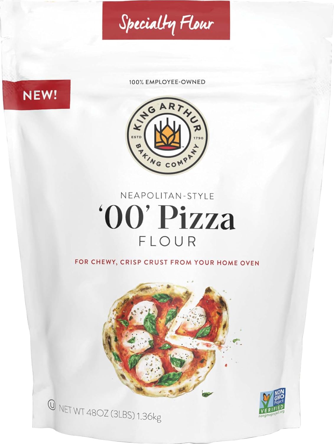 King Arthur Flour 00 Pizza Flour – Premium Non-GMO American Wheat, Finely Milled for Authentic Neapolitan-Style Crust, Ideal for Crispy and Chewy Homemade Pizzas (3 lbs)