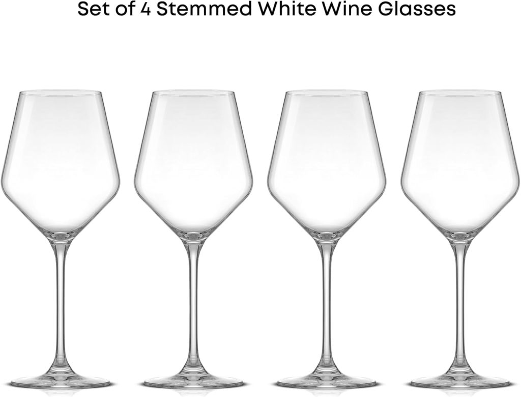 Glassware Sets JoyJolt: Layla White Wine Glasses - Set of 4 Italian-Made Clear Glass, 13.5oz Elegant Drinkware from Europe