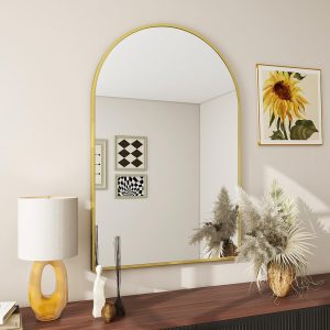 Mirror for Dresser: 20″x30″ Arch Bathroom Vanity Mirror with Metal Frame – Gold Wall Mounted Design for Bedroom & Living Room