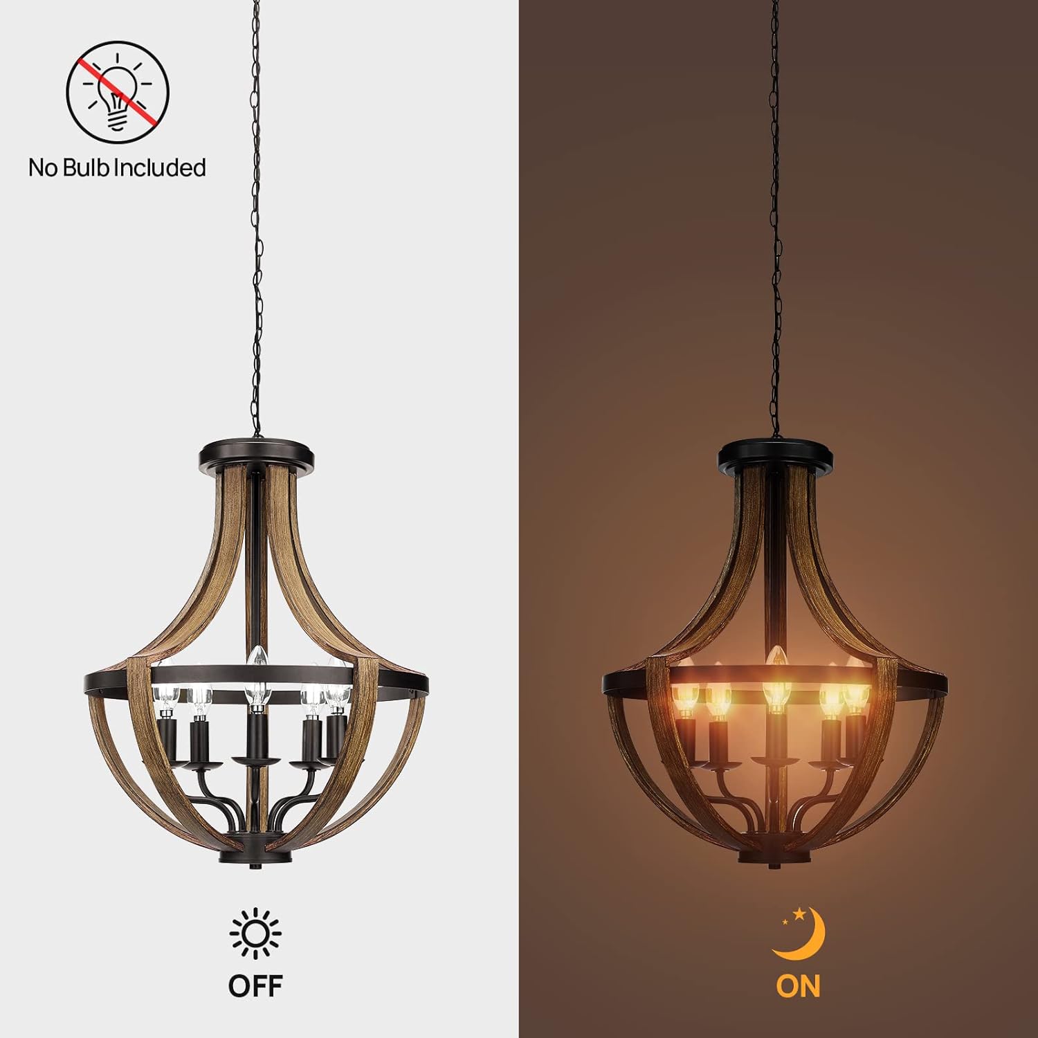 Foyer Chandelier: 17.7" Modern Farmhouse Geometric 5-Light Pendant Fixture for Dining Room and Kitchen Island