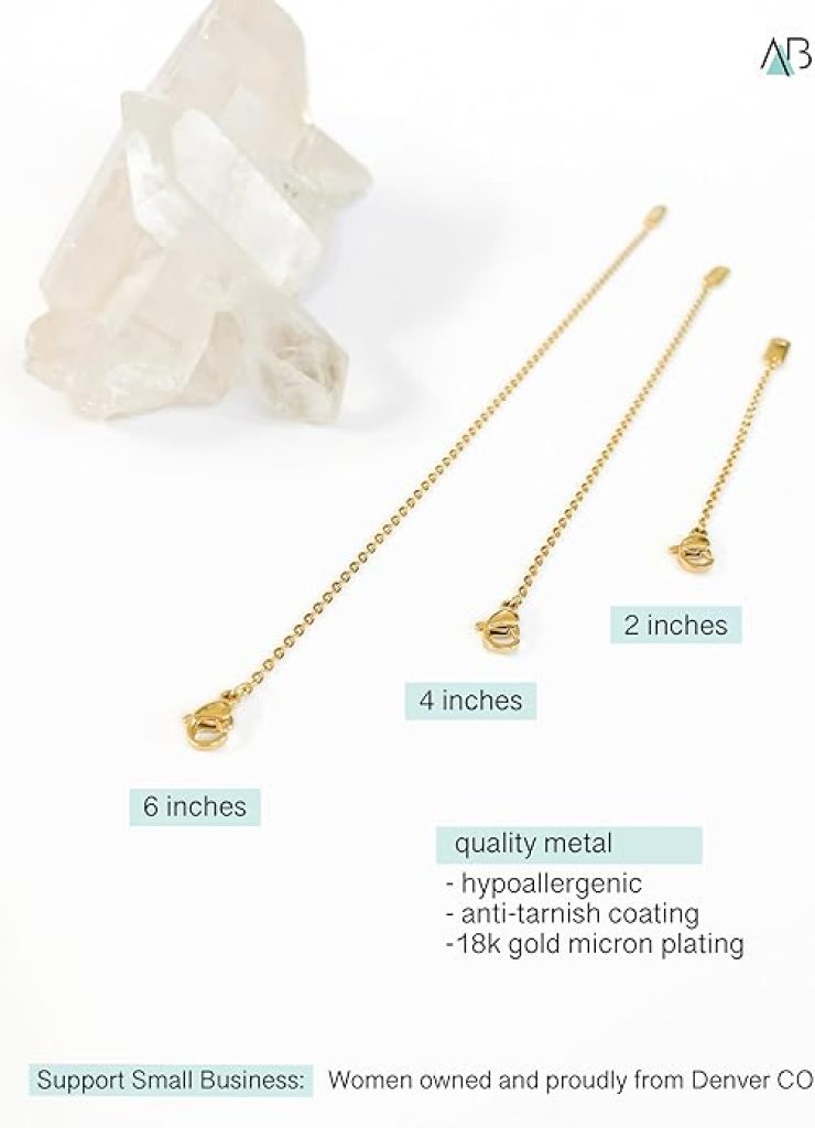 Necklace Extender Chain Set: 18k Gold Plated, 3-Piece Hypoallergenic Extensions (2", 4", 6") by Altitude Boutique in Gold, Rose Gold, Silver for Women 3 Necklace Extender Chain Set: 18k Gold Plated, 3-Piece Hypoallergenic Extensions (2", 4", 6") by Altitude Boutique in Gold, Rose Gold, Silver for Women