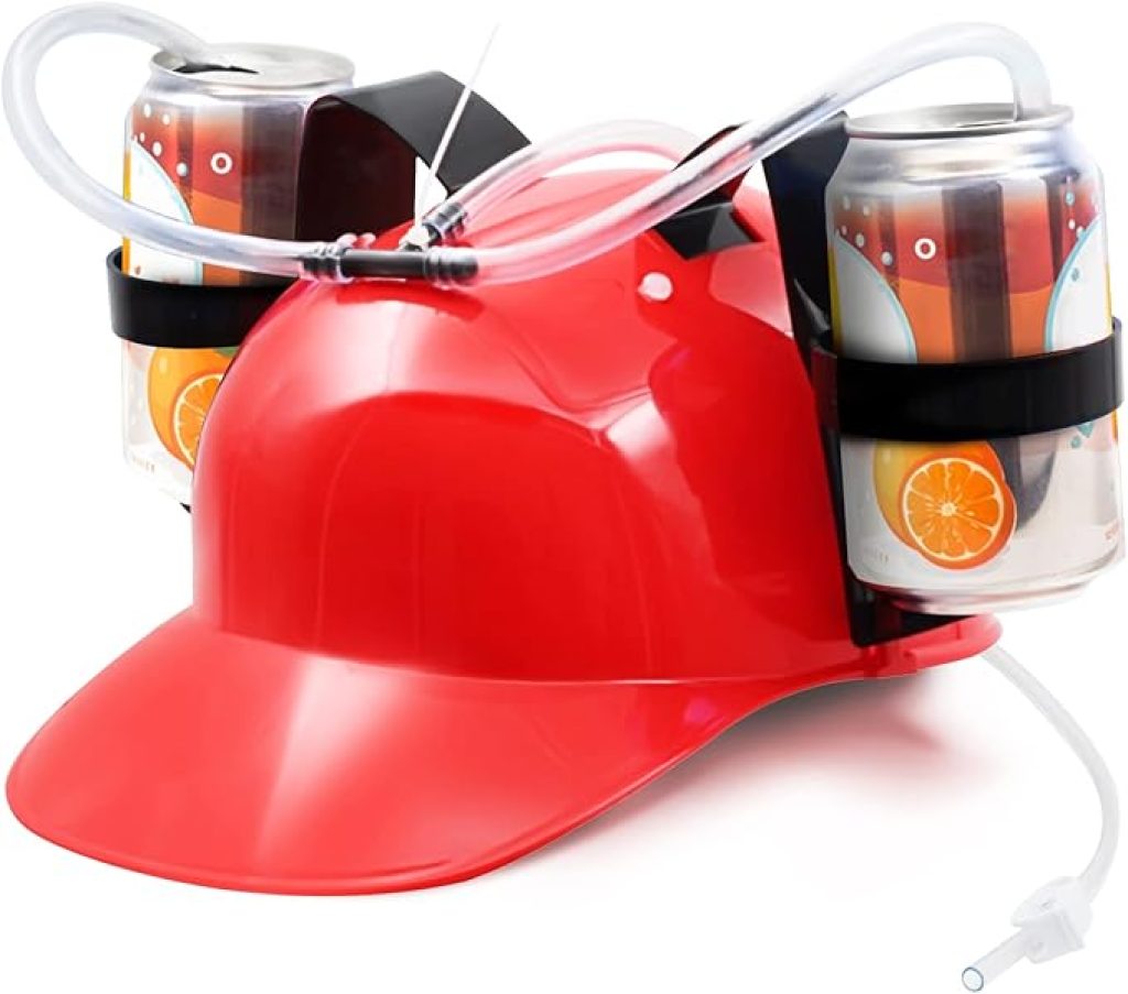 Beer Hat - Novelty Place Drinking Helmet with Straw, Can Holder Cap for Beer and Soda, Perfect for Party Fun in Red/Yellow