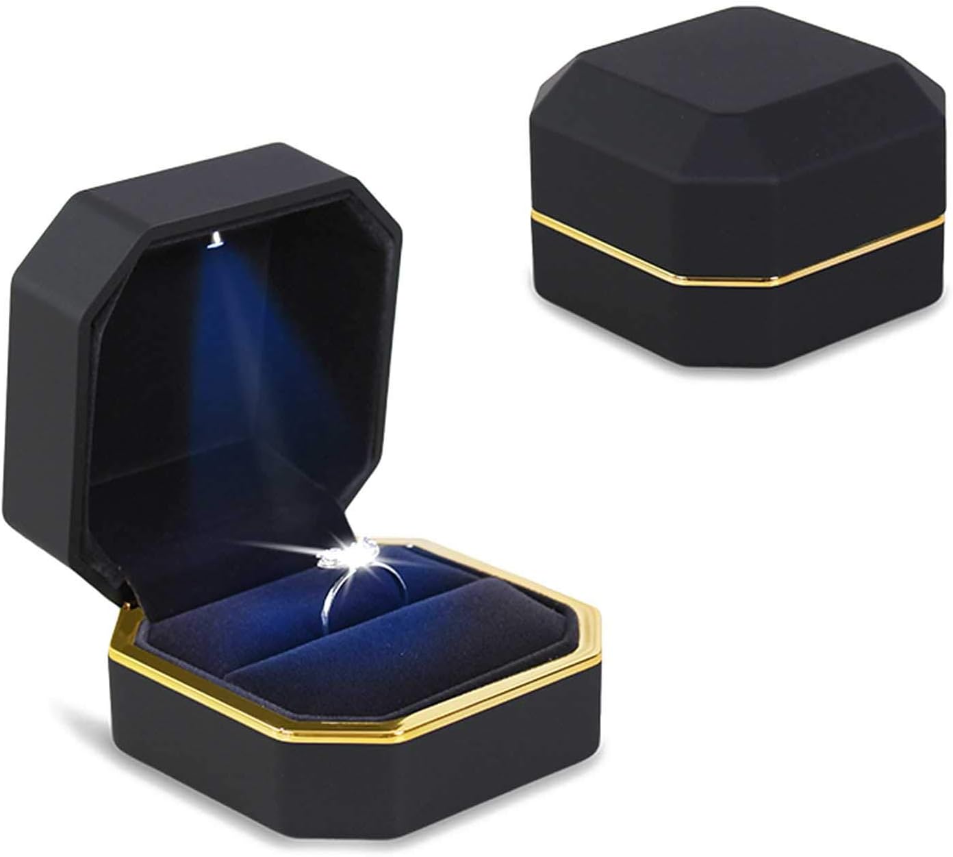 Velvet Box: Luxury Square Wedding Ring Case with LED Light for Engagement and Proposal Giftsedding, Black