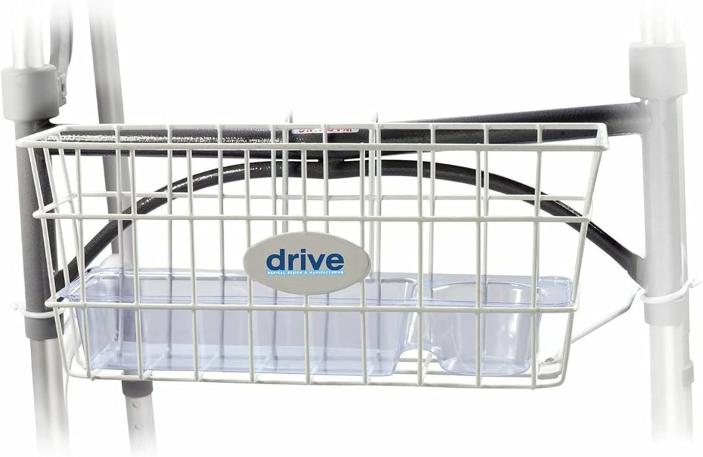 Walker Basket: Drive Medical 10200B Folding Walker Basket with Cup Holder - White Design