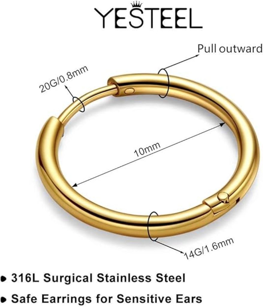 Mens Hoop Earrings: Hypoallergenic 316L Surgical Steel Huggie Earrings for Cartilage & Sleeper Styles