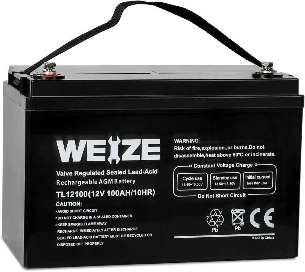 Group 31 Battery: WEIZE 12V 100Ah Deep Cycle Battery for RV, Solar, Camping, Marine, and Off-Grid Use with 1150A Max Discharge Current and 3% Self-Discharge Rate