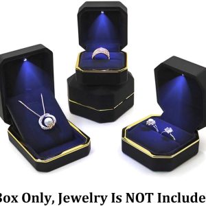 Velvet Box: Luxury Square Wedding Ring Case with LED Light for Engagement and Proposal Giftsedding, Black