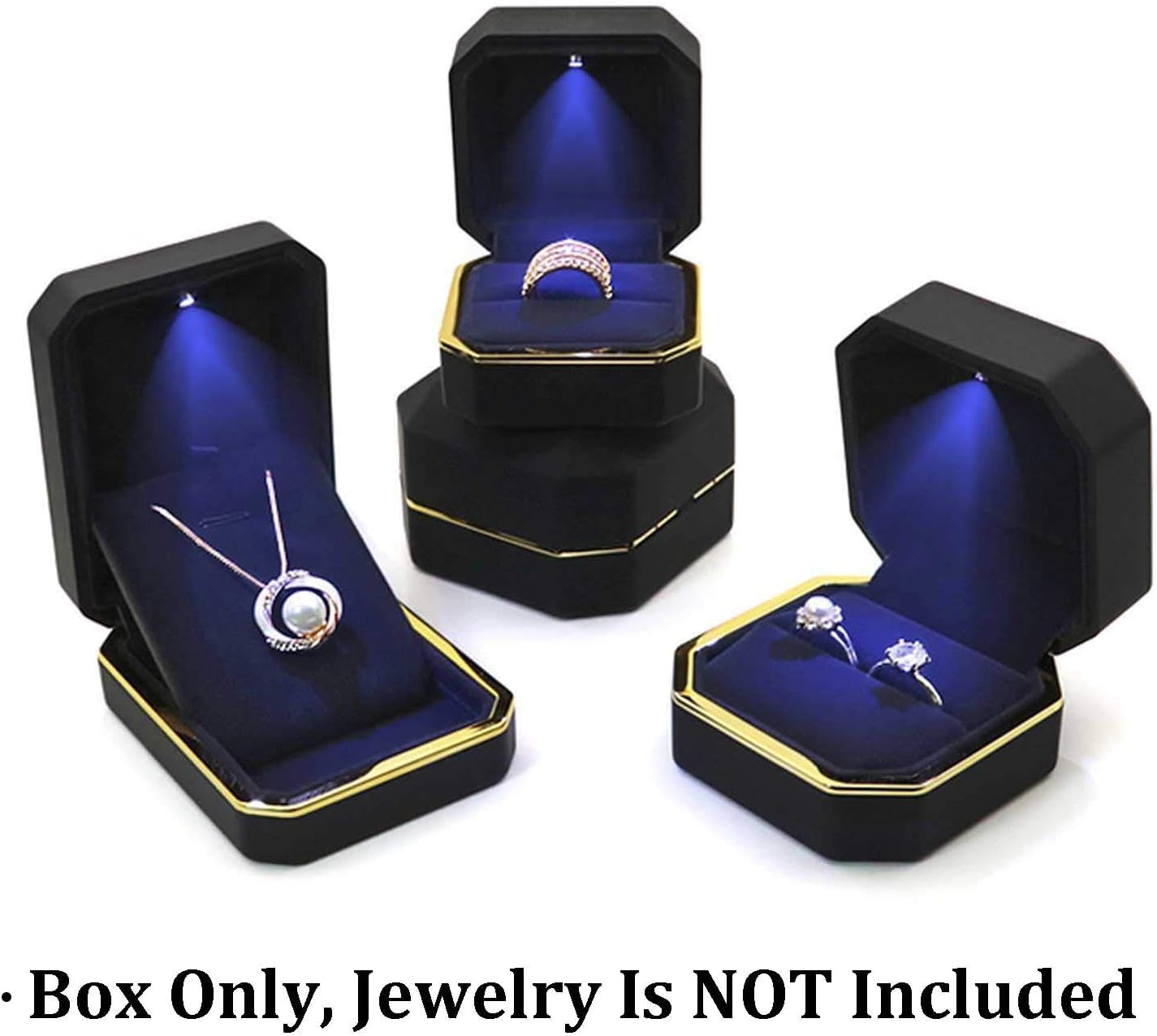 Velvet Box: Luxury Square Wedding Ring Case with LED Light for Engagement and Proposal Giftsedding, Black