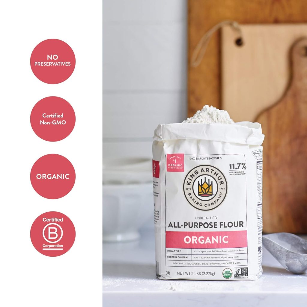 King Arthur Flour Organic All-Purpose – Premium Unbleached Non-GMO Baking Flour for Bread, Pizza Dough & Pastries, Versatile 32 oz (2 lbs) Bag