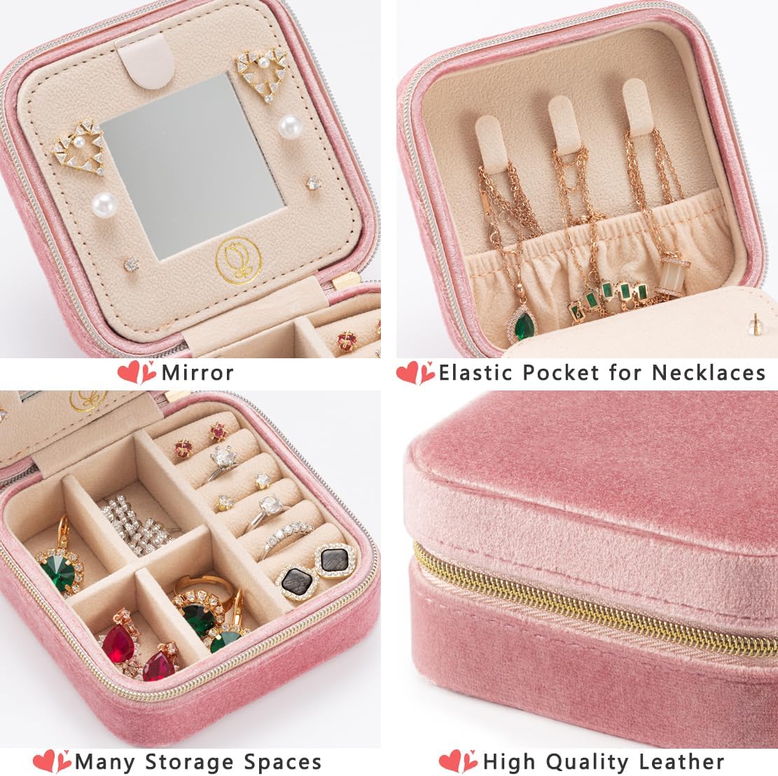 Velvet Box: Plush Pink Jewelry Travel Case - Portable Organizer for Rings, Earrings, Necklaces, and Bracelets for Women and Girls