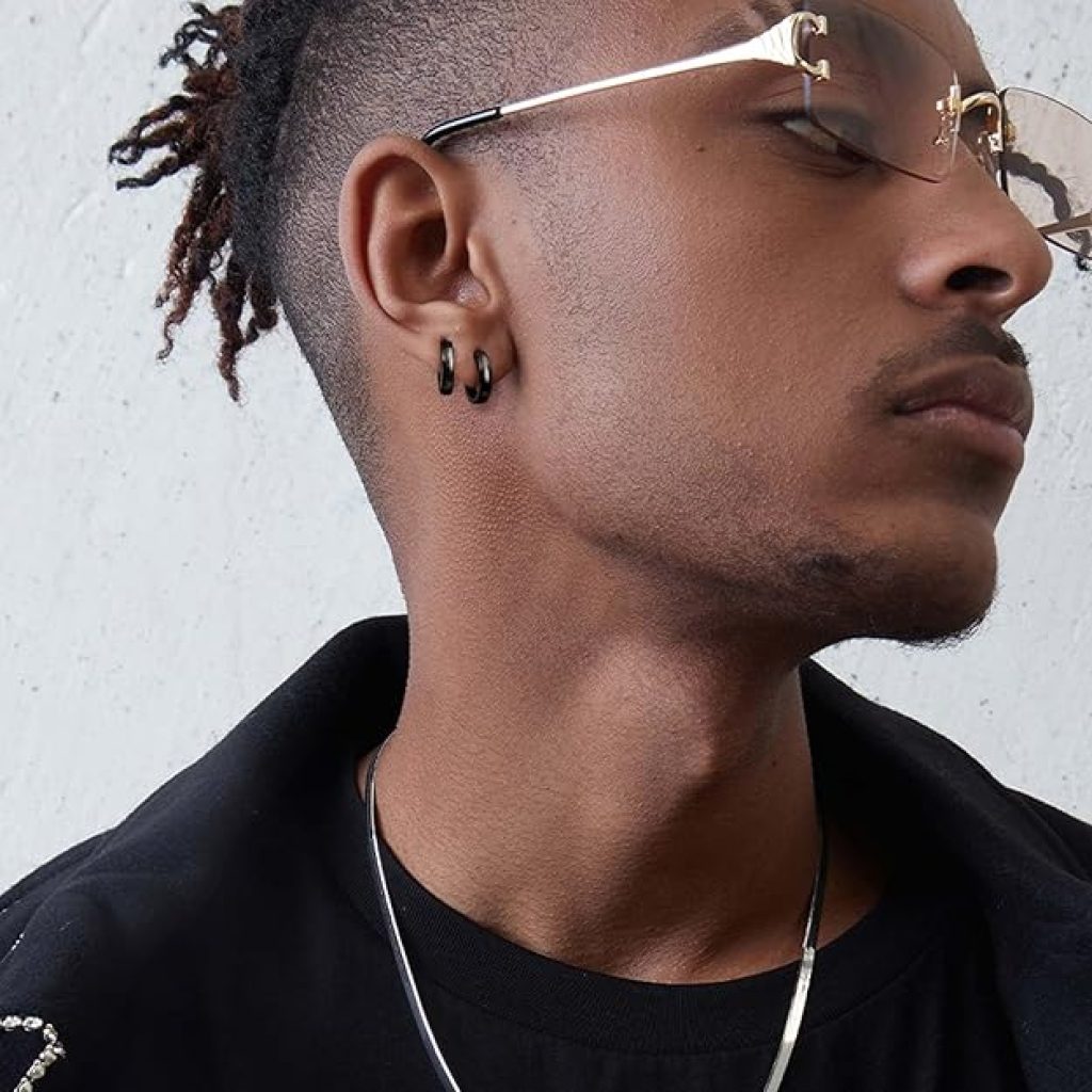 Men's Hoop Earrings: Jstyle Hypoallergenic Small Huggie Earrings for Sensitive Ears - 316L Surgical Stainless Steel in Gold, Silver, and Black (12/16/20mm)