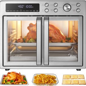 Midea Air Fryer Flexify French Door Toaster Oven Combo – 26.4 QT Extra Large 10-in-1 Countertop Oven, Stainless Steel, Cooks 25% Faster with 90% Less Oil