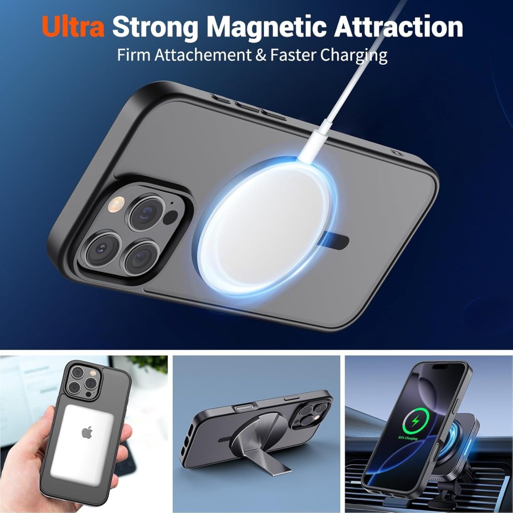 iPhone 16 Pro Max Case with MagSafe – SUPFINE Magnetic Military-Grade Drop Protection, Translucent Matte Shockproof Phone Cover, Black