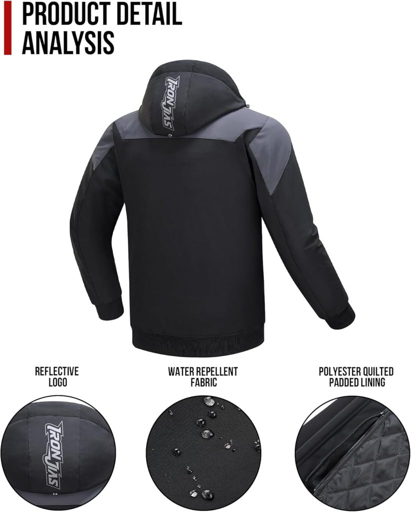 Hoodie Motorbike Jacket - BORLENI Motorcycle Jacket with CE Armor, Winter Riding Gear with Removable Liner, Detachable Hood, Water-Repellent and Windproof