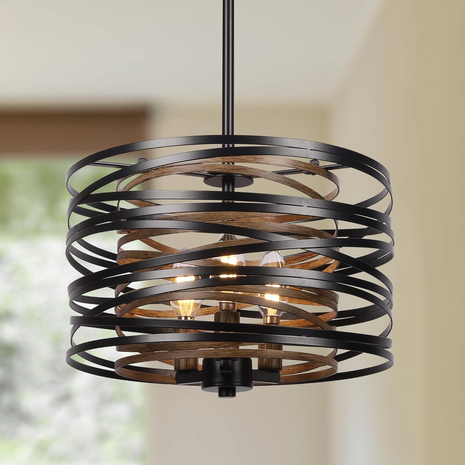 Foyer Chandelier: 12.6'' Farmhouse 3-Light Industrial Metal Hanging Fixture for Dining Room, Entryway, Kitchen, and Bedroom